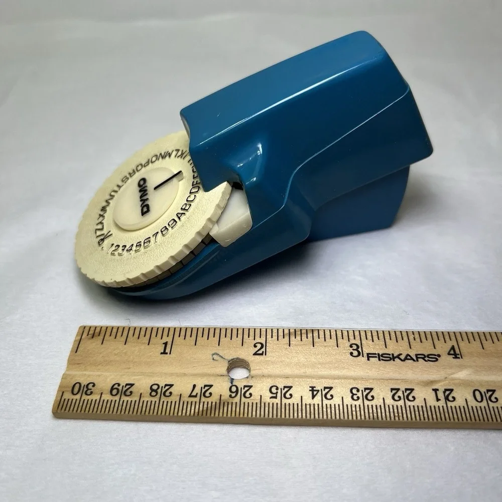 Vintage Blue Dymo MINI LABEL MAKER USA 1980's Handheld Cordless Embossing